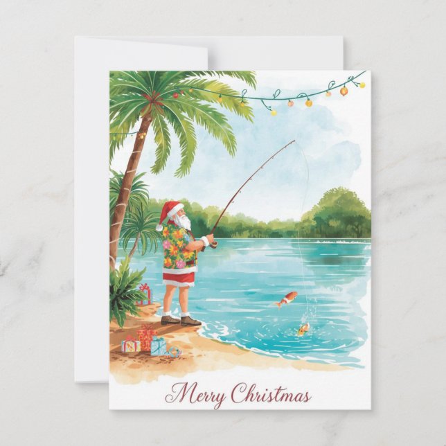 Fishing Christmas with Santa Claus Holiday Card Julkort (Framsida)