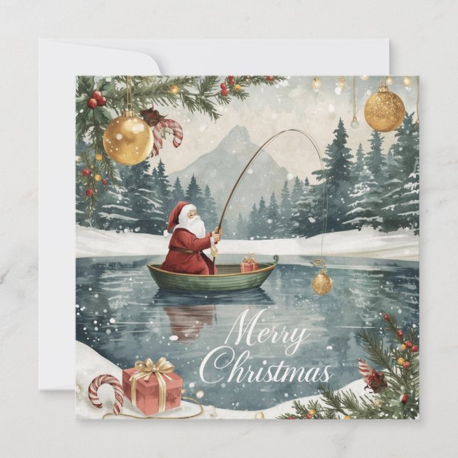 Fishing Christmas with Santa Claus in the Winter Julkort (Framsida)