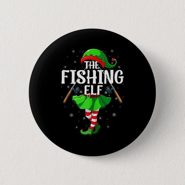 Fishing Elf Christmas Girls Women Elf Squad Xmas F Knapp (Framsida)