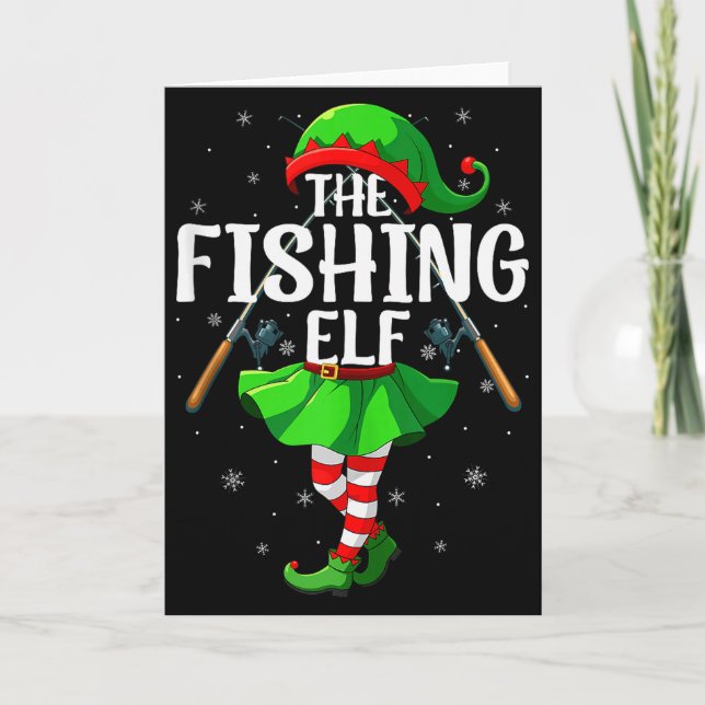 Fishing Elf Christmas Girls Women Elf Squad Xmas F Kort (Framsida)