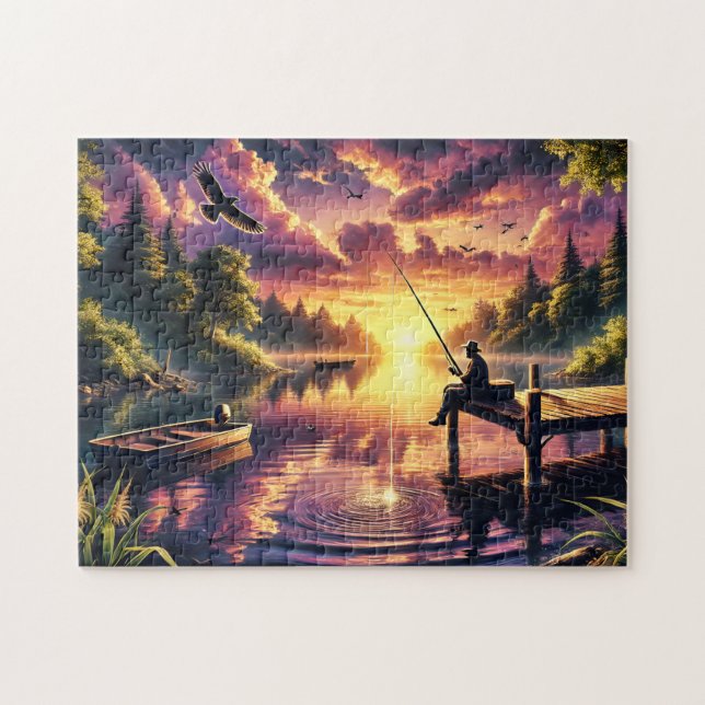 Fishing Escape Peaceful Lake Sunset Pussel (Horisontell)
