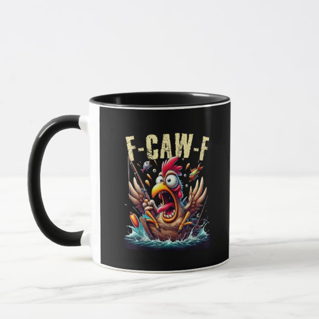 Fishing F-Caw-F Funny Chicken Scream Humor Mugg (Vänster)