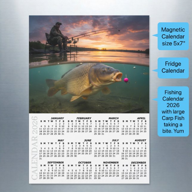 Fishing Fridge Calendar 2026, Carp / Fish (Fishing Fridge Calendar 2026 / Carp Fish)