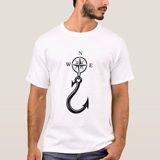 Fishing Hook Compass Tee- Nautical Adventure Style T Shirt (Framsida)