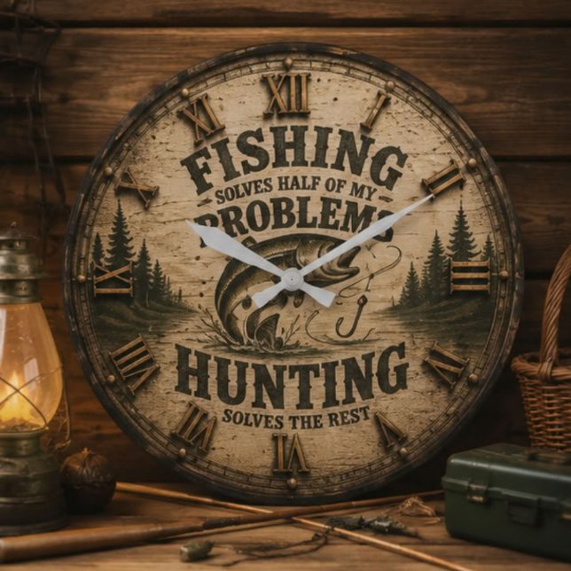 Fishing Hunting Cabin Fisherman & Hunter Gift Stor Klocka (Skapare uppladdad)