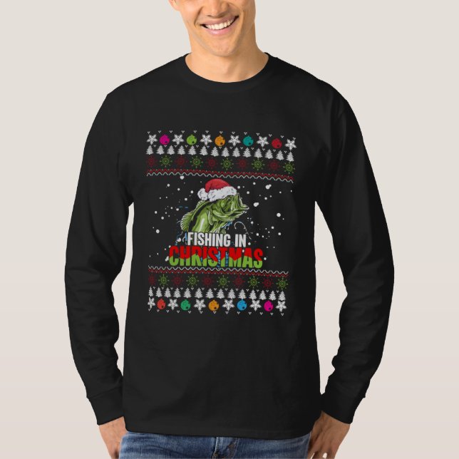 Fishing in Christmas Merry Fishmas Ugly Sweater Ch T Shirt (Framsida)