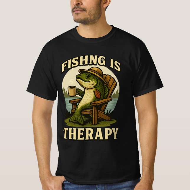 Fishing Is My Therapy-Relaxing Fish on Lake Chair T Shirt (Framsida)