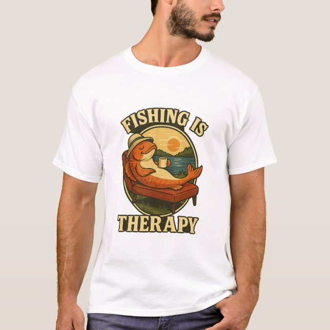 Fishing Is Therapy | Funny Fish Couch Art T Shirt (Framsida)