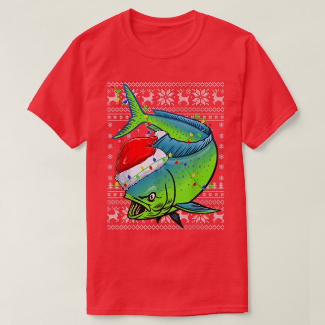 Fishing Julafton Lighting Santa Ugly Mahi Mahi Fis T Shirt (Design framsida)