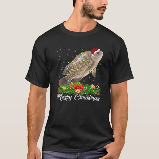 Fishing Lover Matching Santa Hat Tilapia Fish Chri T Shirt (Framsida)