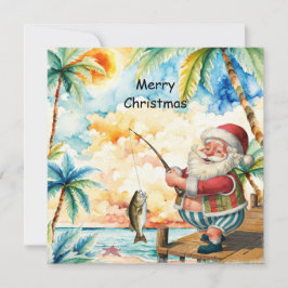 Fishing Lover Santa is Fishing Christmas in July Julkort