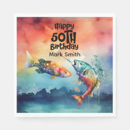 Fishing lovers 50th  birthday Fish   watercolor   Pappersservett
