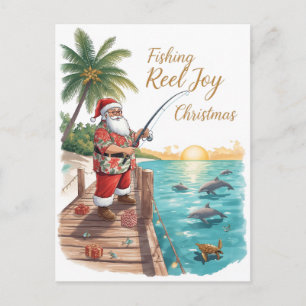 Fishing Reel Joy jul med Santa Holiday Vykort