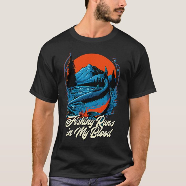Fishing Runs in My Blood Introvert Hobby Antisocia T Shirt (Framsida)