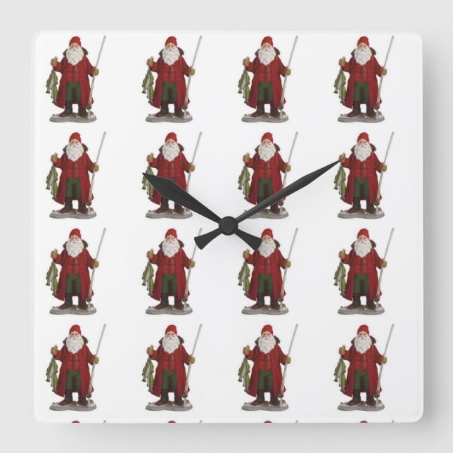 ’FISHING SANTA’ CHRISTMAS CLOCK FYRKANTIG KLOCKA (Framsida)
