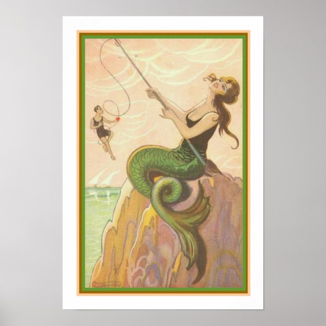 "Fishing Sjöjungfru" Art Deco Print ca. 1928 Poster (Framsidan)