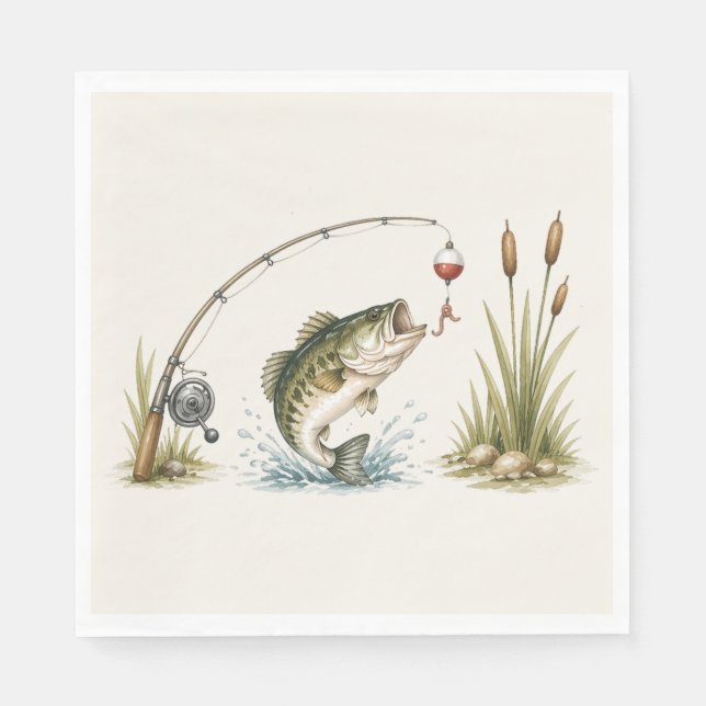 Fishing Theme Party Plates Bass Pappersservett (Framsidan)