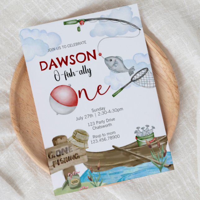 fishing-themed, Fishing Birthday, One, first birth Inbjudningar (Skapare uppladdad)