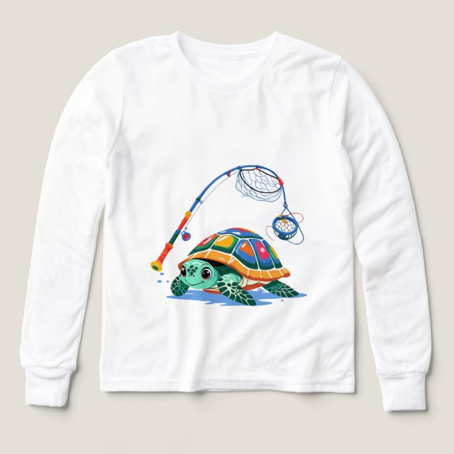 Fishing Turtle Fun – Kids’ Long Sleeve Tee (Design framsida)