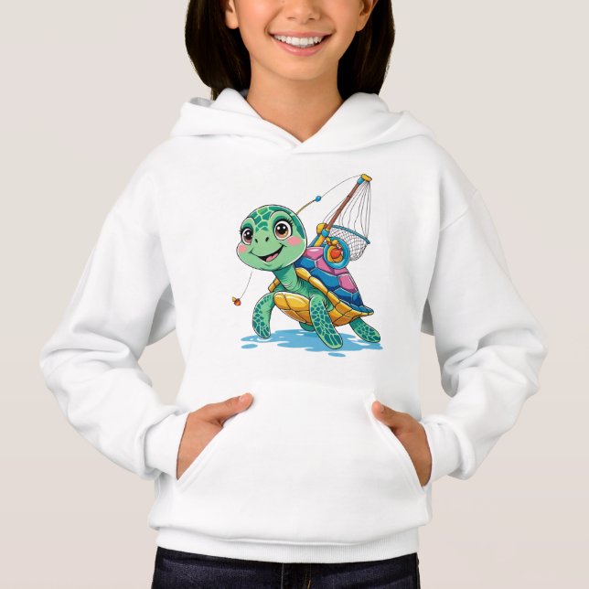 Fishing Turtle – Kids’ Hoodie T Shirt (Framsida)