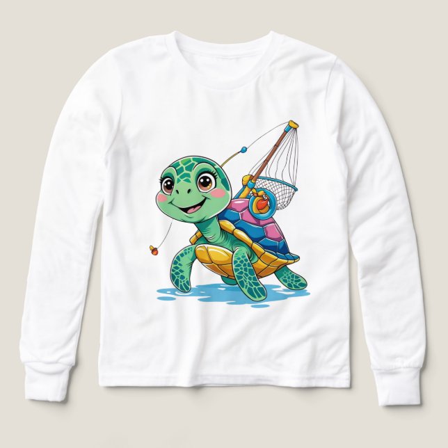 Fishing Turtle – Kids’ Long Sleeve Tee (Design framsida)