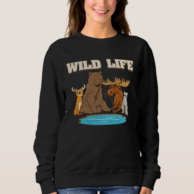 Fishing  With Deer Raccoon Moose Bear T Shirt (Framsida)