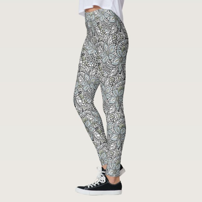 Fishnet lace floral pattern white pink black leggings (Vänster)