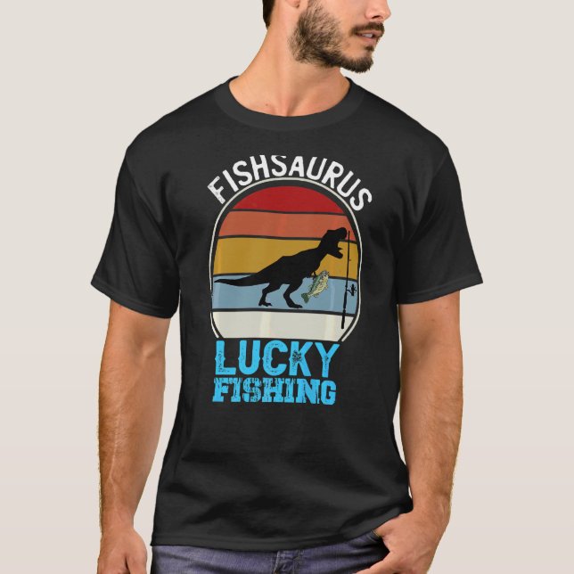 Fishsaurus Rex Dinosaur Abborre Tur Namn Fisketurn T Shirt (Framsida)