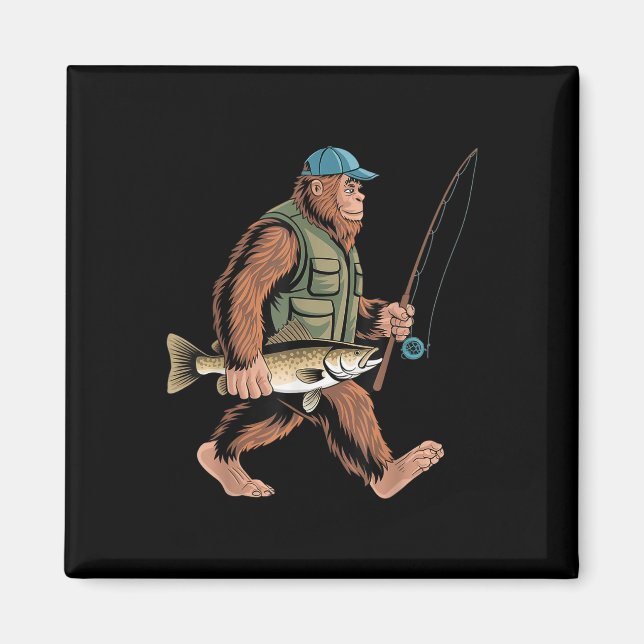 Fisk Anglare Fiskare Bigfoot Sasquatch Gös Fi Magnet (Framsidan)