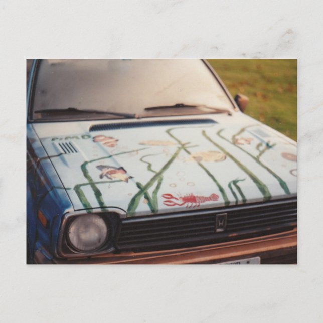 Fisk bil (suddig, ledsen) vykort (Framsida)