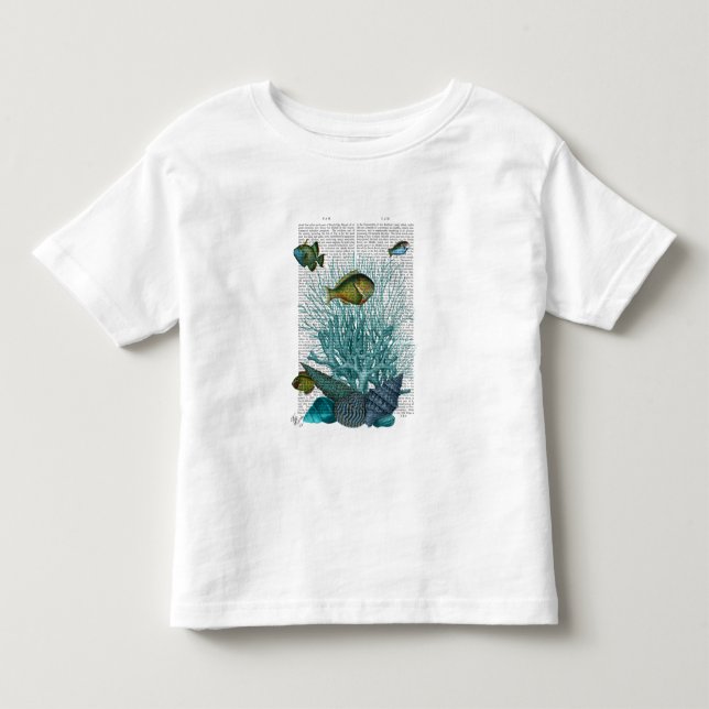 Fisk, blå Snäckor och koraller T Shirt (Framsida)