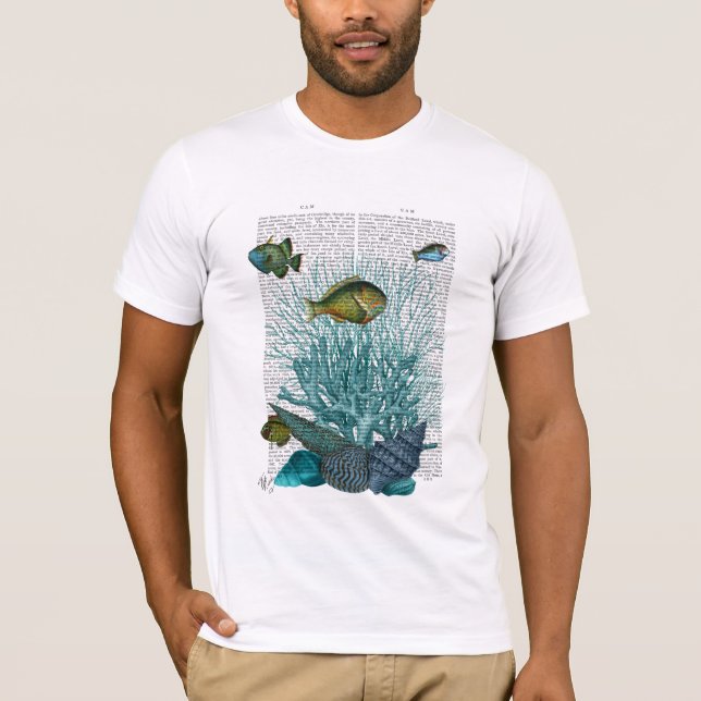 Fisk, blå Snäckor och koraller T Shirt (Framsida)