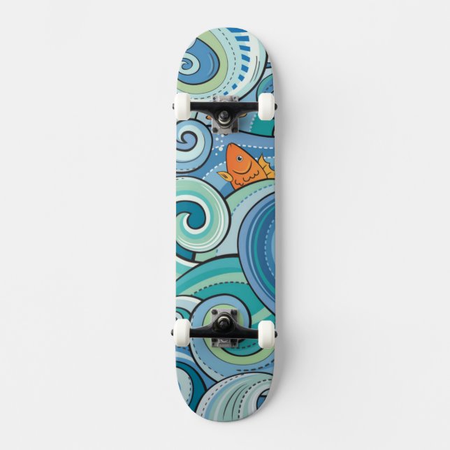 Fisk bland vågarmönster skateboard bräda 19,5 cm (Framsida)