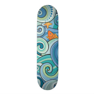 Fisk bland vågarmönster skateboard bräda 19,5 cm