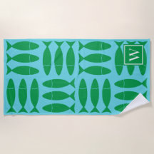 Fisk Blocktryck Marin Grön Turkos Monogram