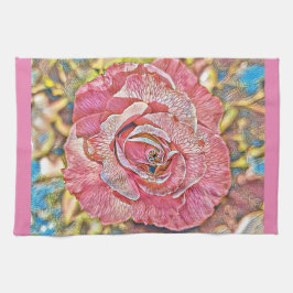 Fisk blommmålning i rosa ros kökshandduk