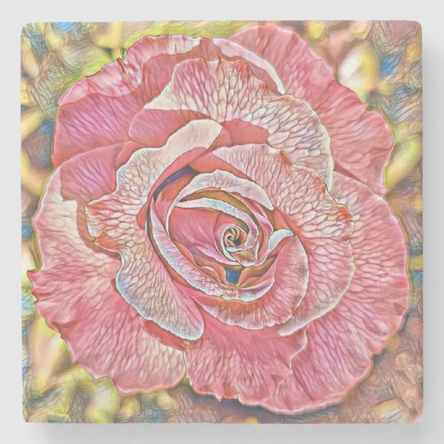 Fisk blommmålning i rosa ros stenunderlägg (Framsidan)