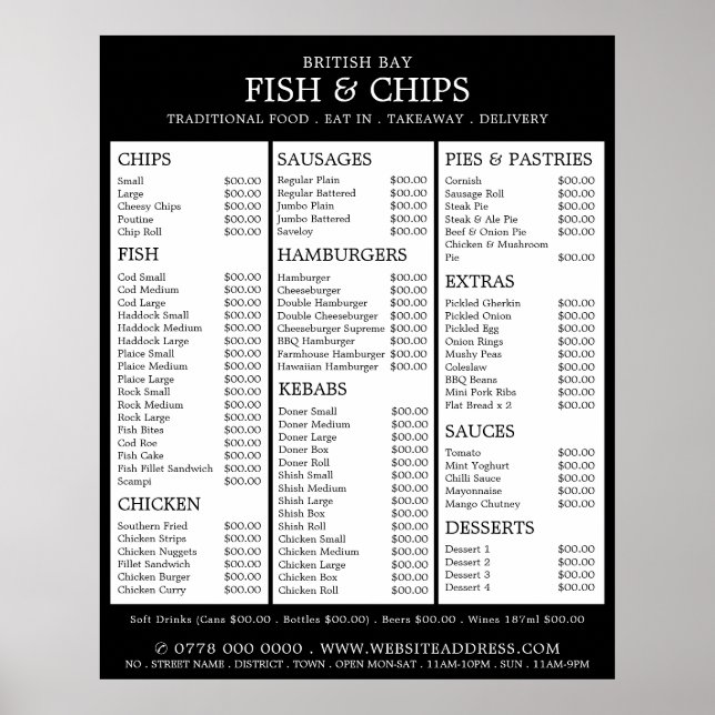 Fisk & Chip Shop Restaurangmeny Poster (Framsidan)