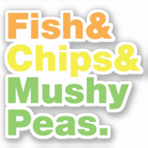 Fisk & chiper & Mushy Peas. Klistermärken