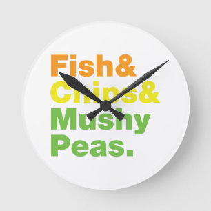 Fisk & chiper & Mushy Peas. Rund Klocka