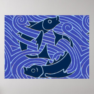 Fisk Djärv Simmande Ocean Blå Fiske Poster
