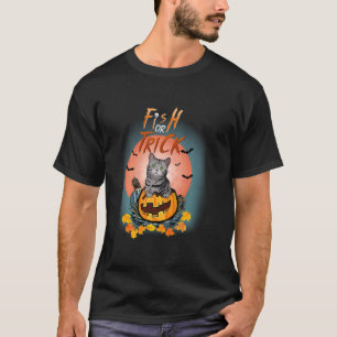 Fisk eller godsak Svart katt Pumpa Bus eller godis T Shirt