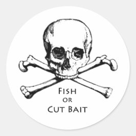 "Fisk eller klippt bete" Jolly Roger Pirat Logotyp Runt Klistermärke