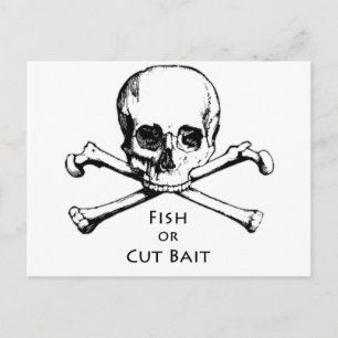 "Fisk eller klippt bete" Jolly Roger Pirat Logotyp Vykort