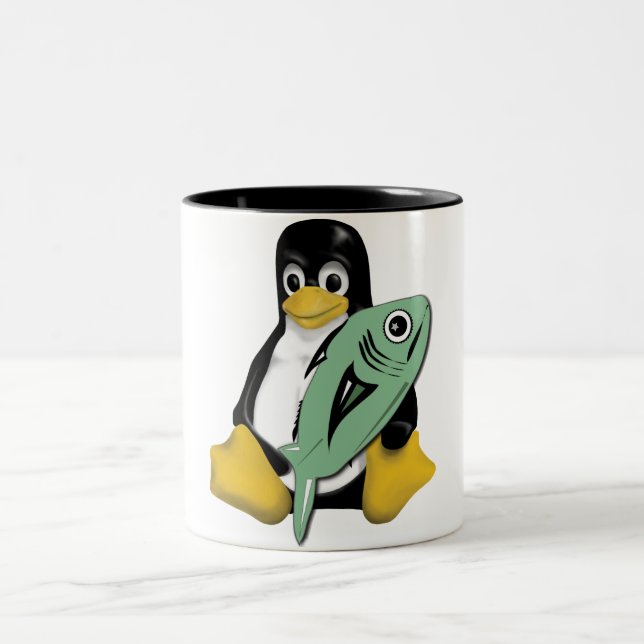 FISK FÖR LINUXTUXPINGVIN Två-Tonad MUGG (Center)