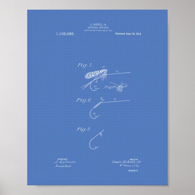 Fisk - förband 1914 Patent Art Blueprint Poster (Framsidan)
