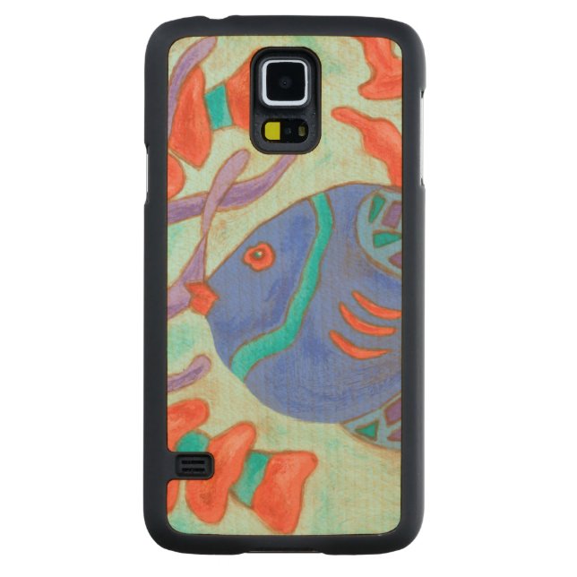 Fisk från Färgad Carved Lönn Galaxy S5 Slim Skal (Baksidan)