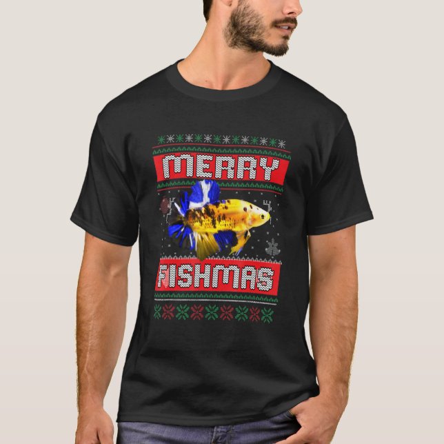Fisk-Fult jultröja Betta-Fisk Fiske Pyj T Shirt (Framsida)