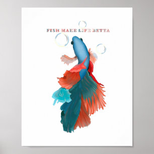 Fisk gör levande betta, blått/Grönt/rött/Orange Poster
