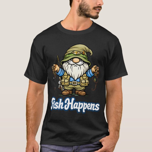 Fisk händer â€“ Rollig fiskande gnom-illustration T Shirt (Framsida)